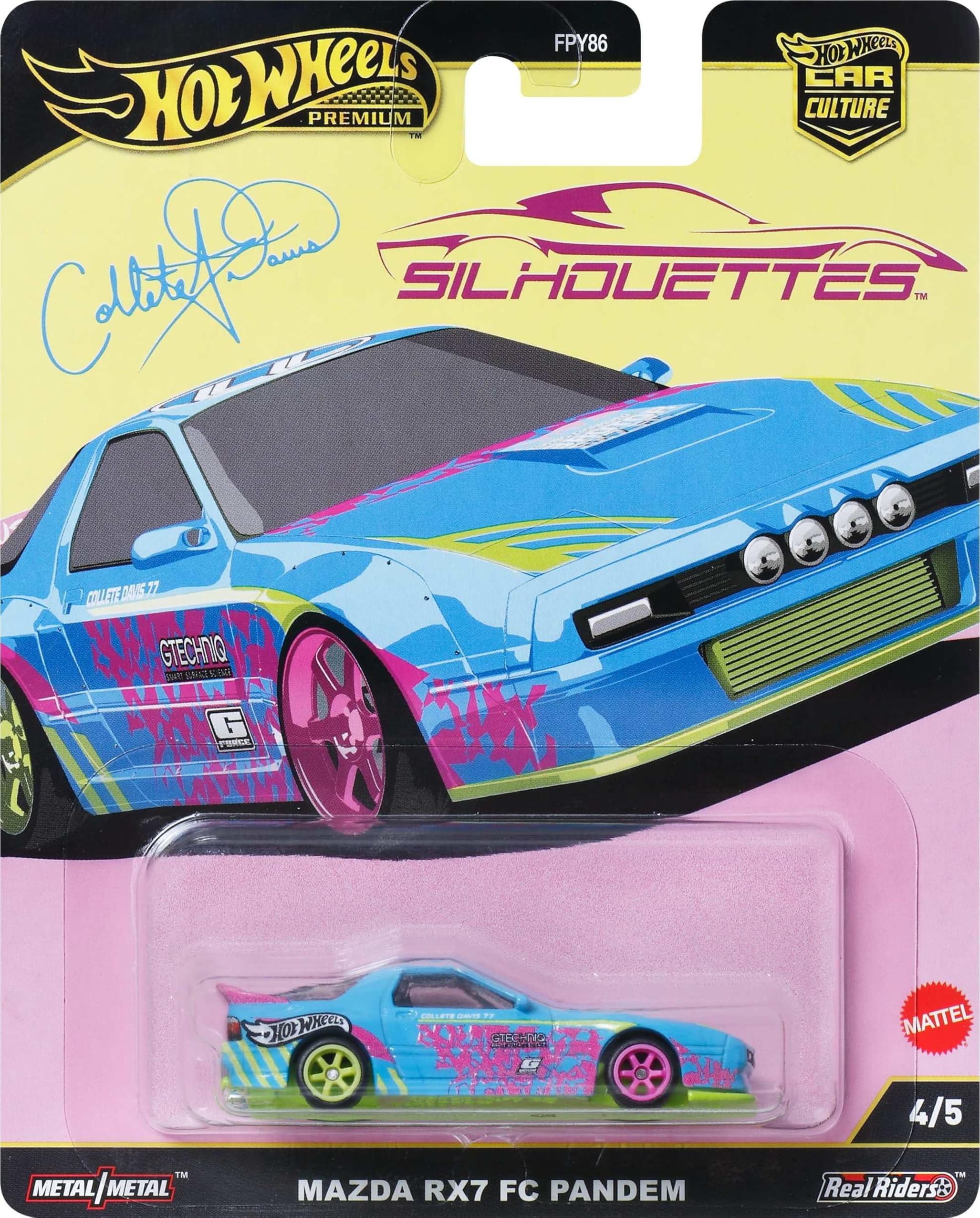 Hot Wheels Premium Car Culture Silhouettes Mazda RX7 FC Pandem, Blue with Pink Accents, 4/5, Die-Cast Metal