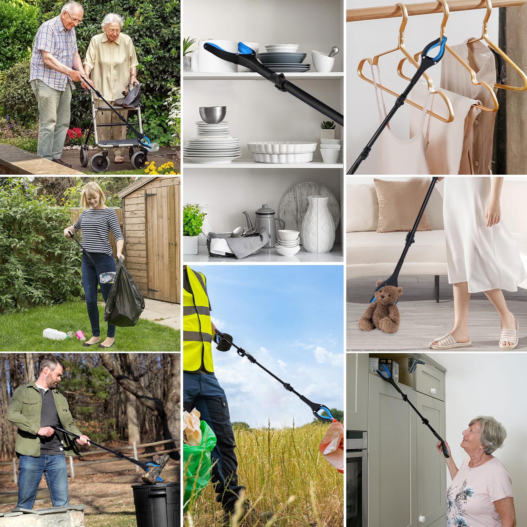 GrabRunner Juego de herramientas de agarre de 38 y 44 pulgadas, herramientas extensibles para personas mayores, discapacitados, recogida de basura y zonas de difícil acceso, agarre ergonómico y diseño