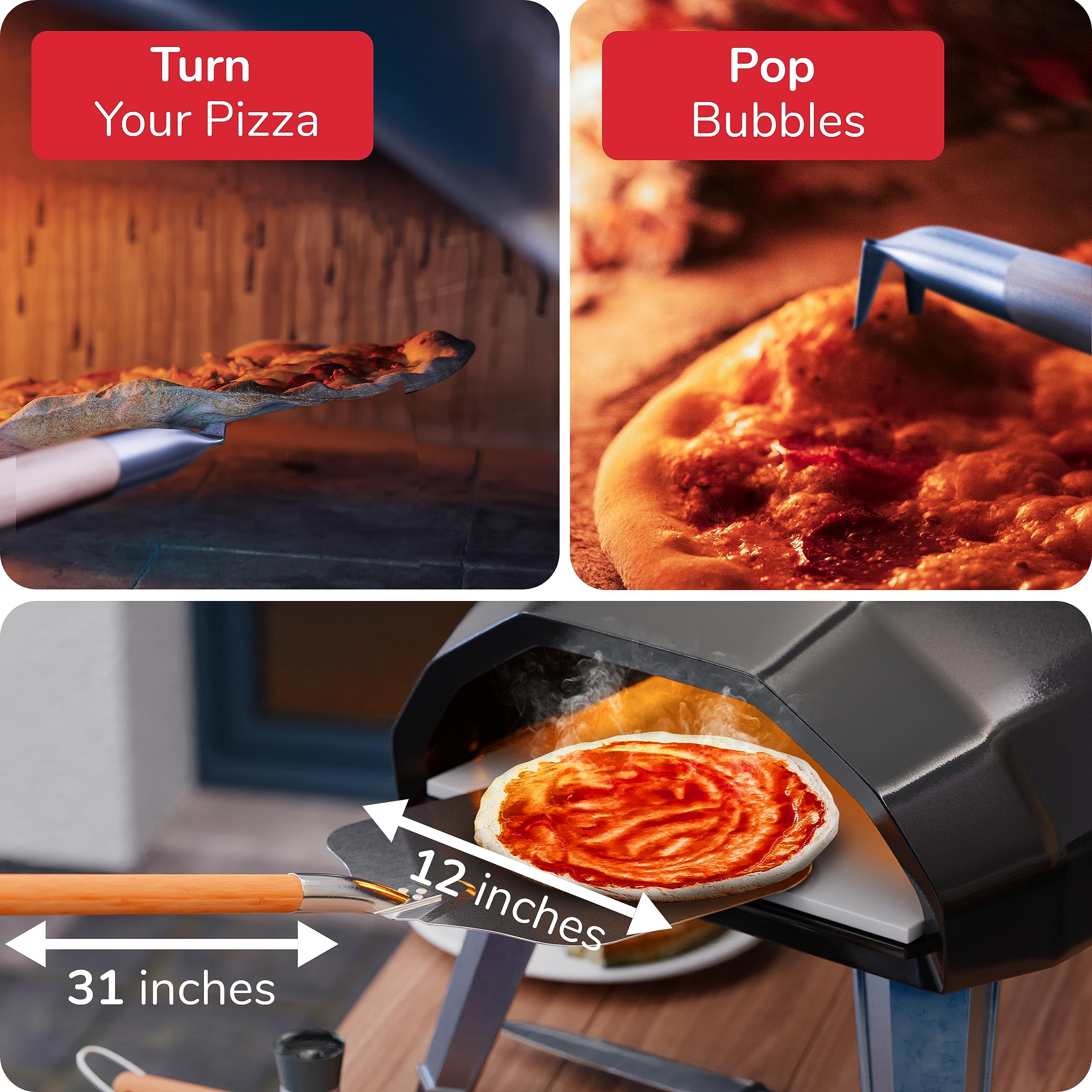 Senwosa Kit de accesorios para horno de pizza de alta calidad, juego de 6 piezas para hacer pizza en casa: incluye pala de pizza, cepillo para horno, volteador de burbujas, cortador basculante