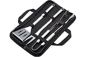 Amazon Basics 4-Piece Stainless Steel Barbeque Grilling Tool Set with Carry Bag:...