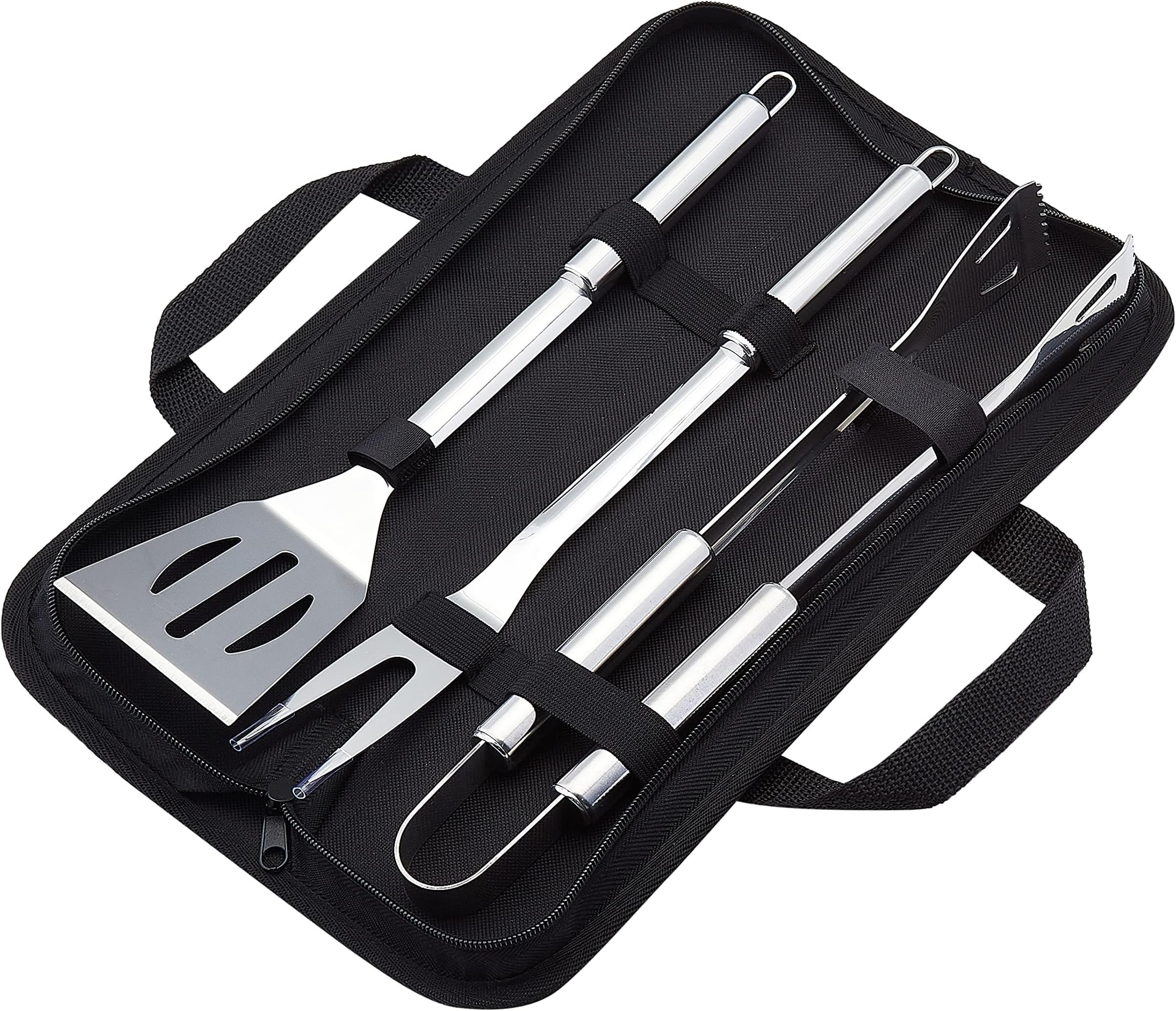4-Piece Stainless Steel BBQ Grilling Tool Set with Carry Bag, Rust-Resistant, Dishwasher Safe