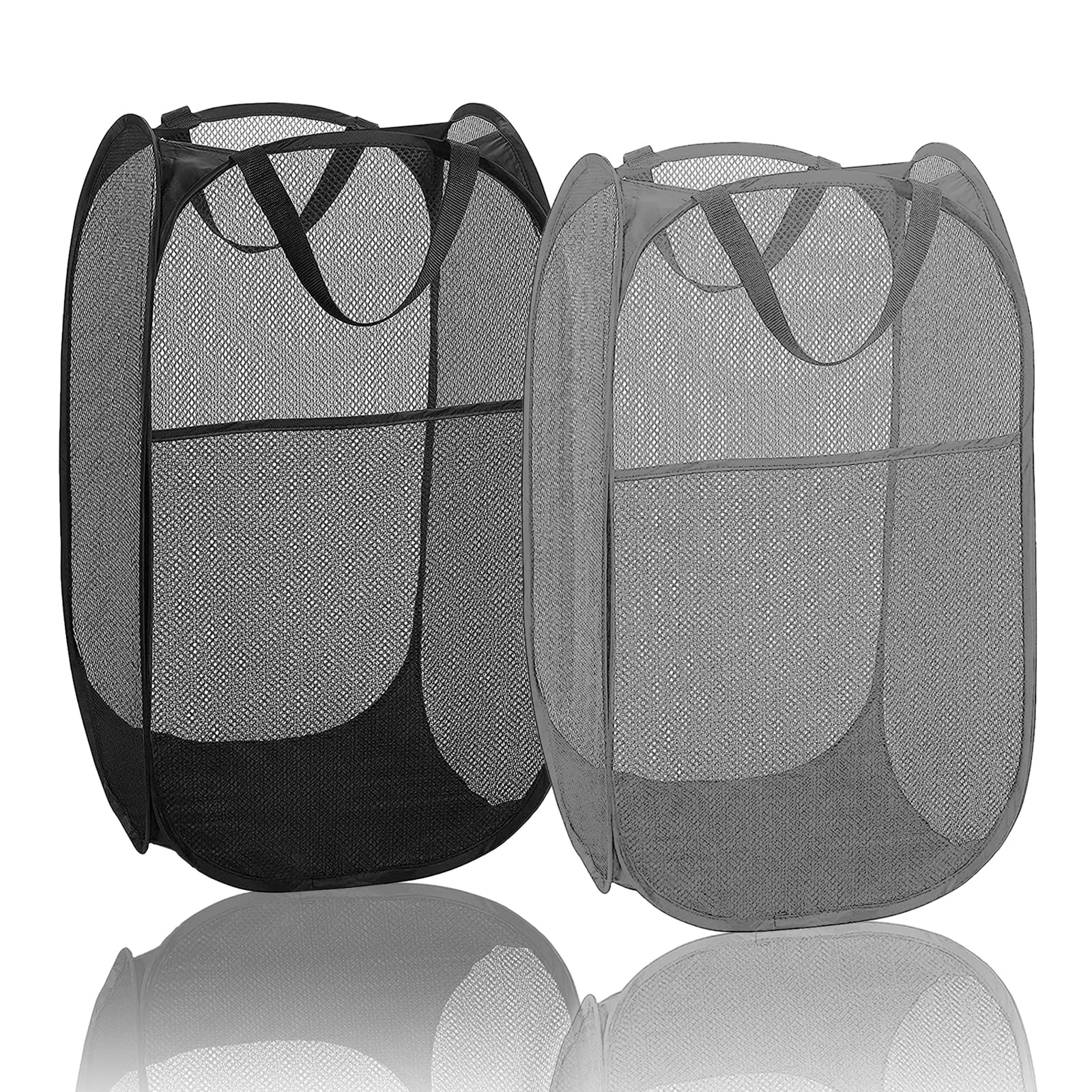 Cesto Portabiancheria Pieghevole 2 Scomparti In Tessuto Oxford, Con Manici, 58x36x36 Cm, Aperto A Scatto, Per Vestiti E Giocattoli