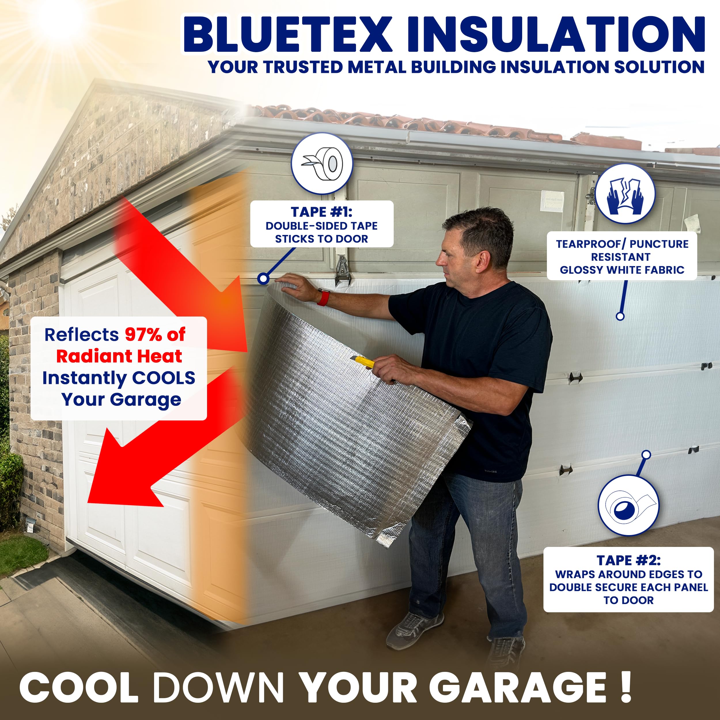 US Energy Supershield 2 Car Garage Door Insulation Kit – R8, Reflective Foil Foam, 16'x8'