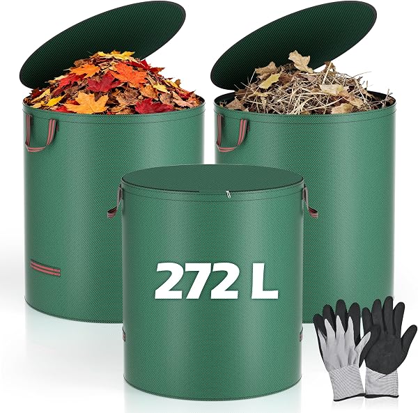 Sac Jardin, 3 Sac Dechets Verts De 272 Litres Avec Couvercle Et Gants De Jardinage - 1