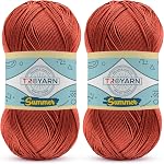 TROYARN Summer (2- Skeins Pack) Silk Effect Hand Knitting Yarn Crochet Art Lace Craft 100% Microfiber Acrylic 2x100 gr (2x383 yds) (105036 - Terra)