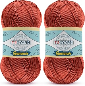 TROYARN Summer (2- Skeins Pack) Silk Effect Hand Knitting Yarn Crochet Art Lace Craft 100% Microfiber Acrylic 2x100 gr (2x383 yds) (105036 - Terra)