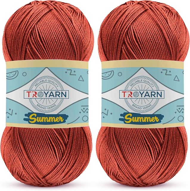 TROYARN Summer (2- Skeins Pack) Silk Effect Hand Knitting Yarn Crochet Art Lace Craft 100% Microfiber Acrylic 2x100 gr (2x383 yds) (105036 - Terra)