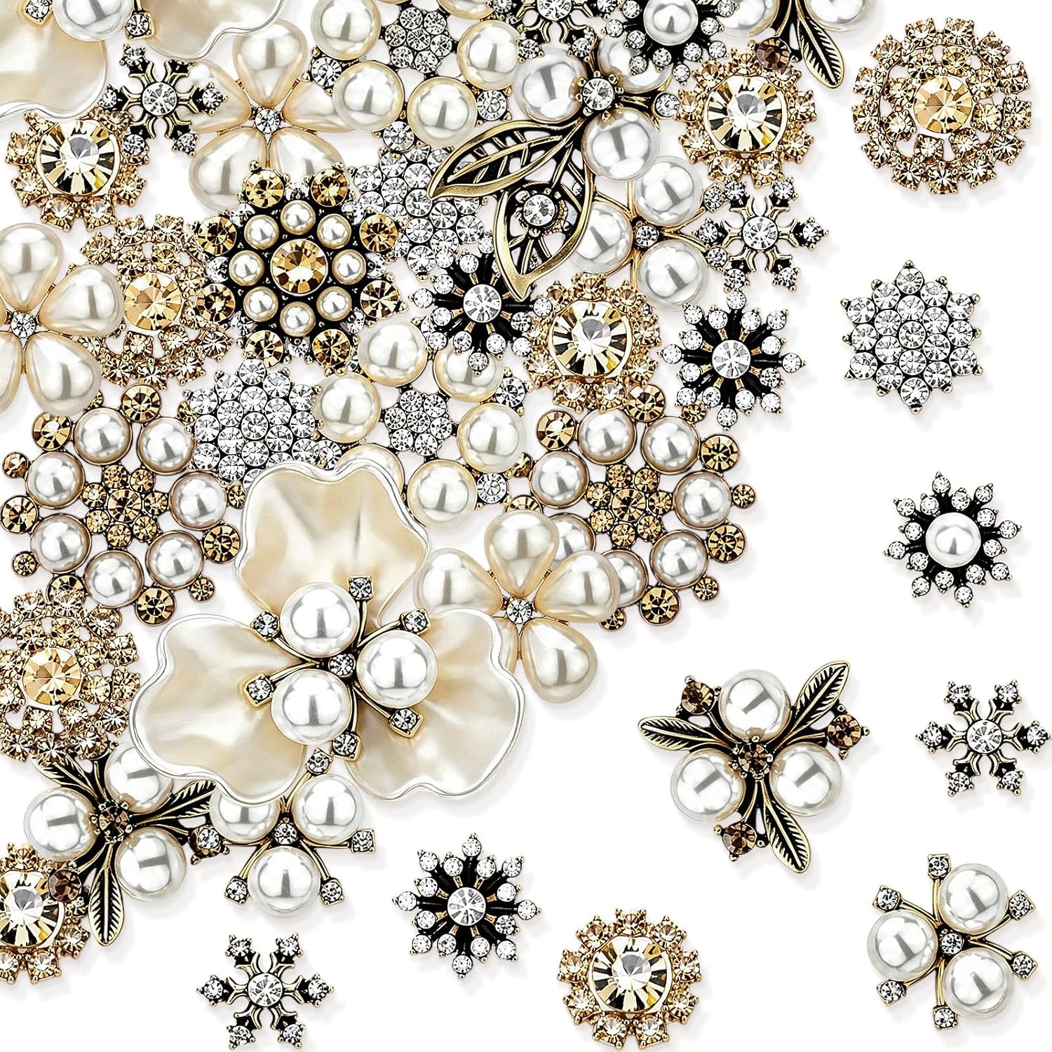 Wavwavw 160 Pcs Rhinestone Button Flat Pearl Embellishment,Bronze