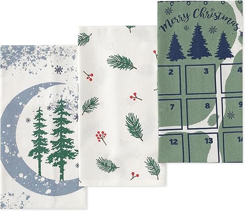 Folkulture Juego de 3 toallas de cocina con lazo para colgar, juego de 3 toallas de cocina y paños de cocina 100% algodón, toallas de mano de cocina