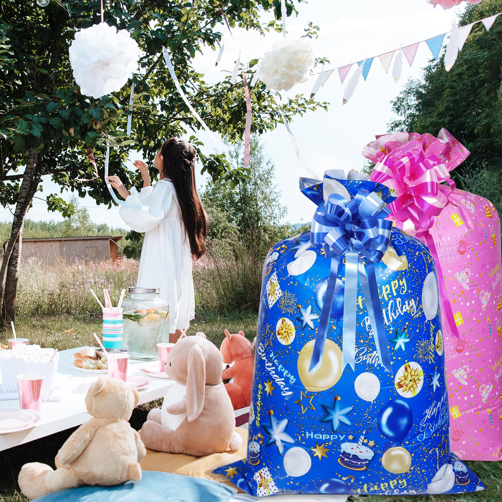 XL Geschenktüte Aus Kunststoff, 91x122 Cm – Riesige Geburtstags-Verpackung Mit Ballon-Design