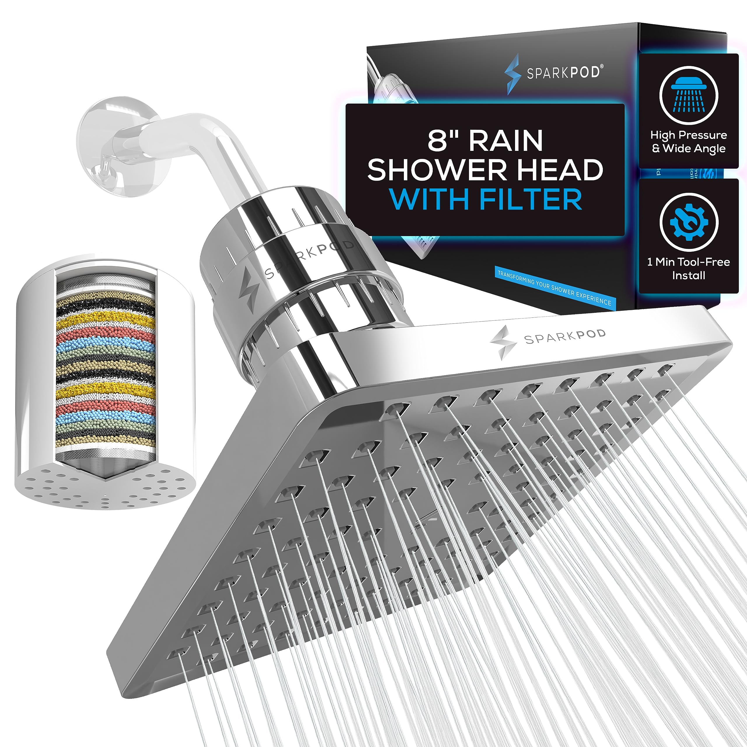 Spark Pod Luxury 12-Stage Filtered Shower Head - Chrome Rain Shower With Chlorine Removal 6 thumbnail image
