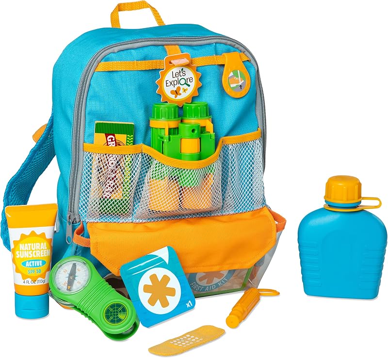 Melissa & Doug Let’s Explore Hiking Play Set – 23 Pieces Toddler Nature Toys, Hiking Toys for Kids Ages 3+