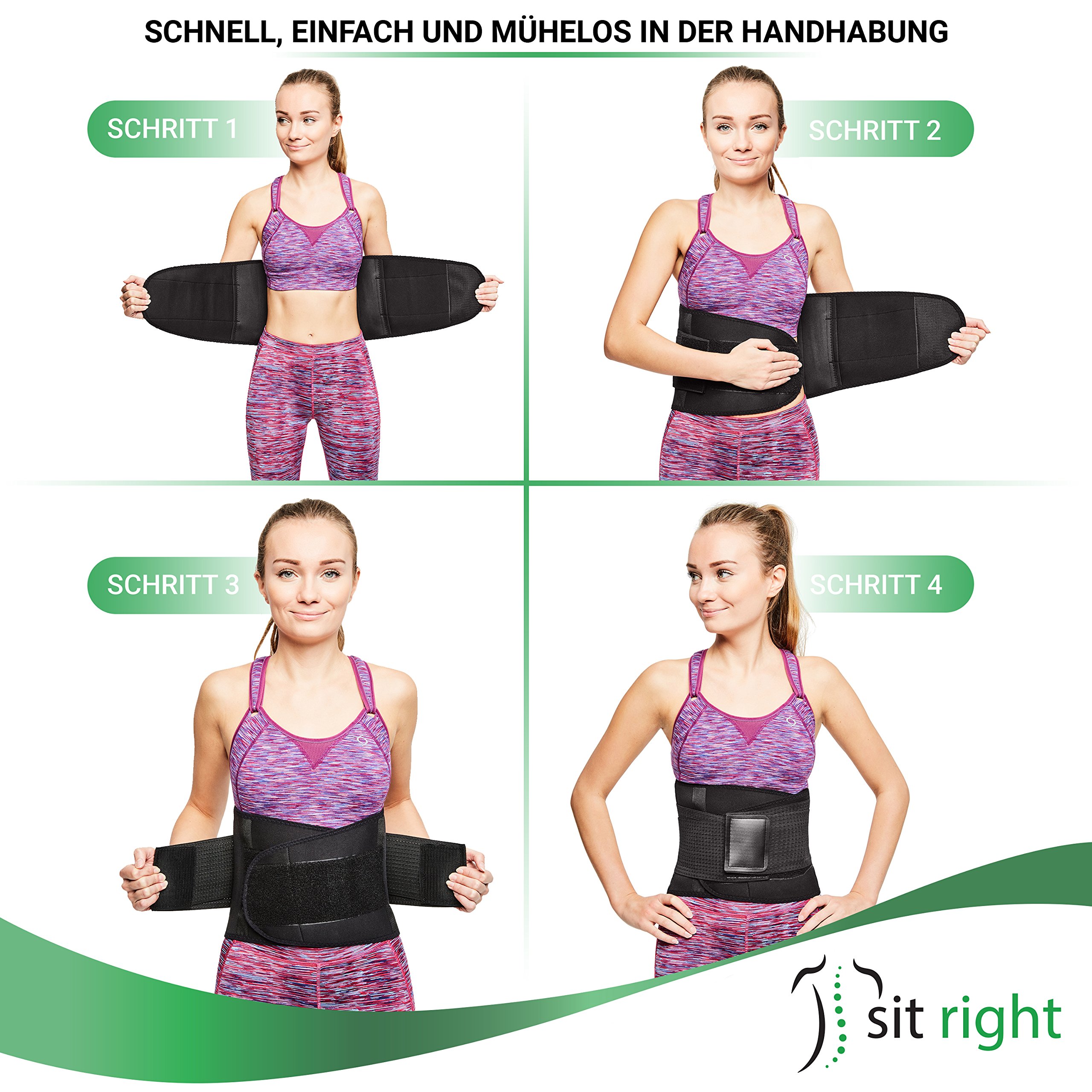 Rückenbandage - Rückengurt zur Stabilisierung der Lendenwirbel - Rückengürtel für Damen & Herren - Nierengurt & Bauchweggürtel zur Haltungskorrektur - schwarz - Vers. Größen