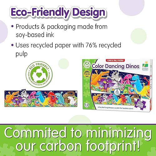 Miniatura 4 de The Learning Journey Rompecabezas largo y alto – Dinosaurios bailarines de color – Rompecabezas preescolar de 51 piezas de 5 pies de largo – Regalos