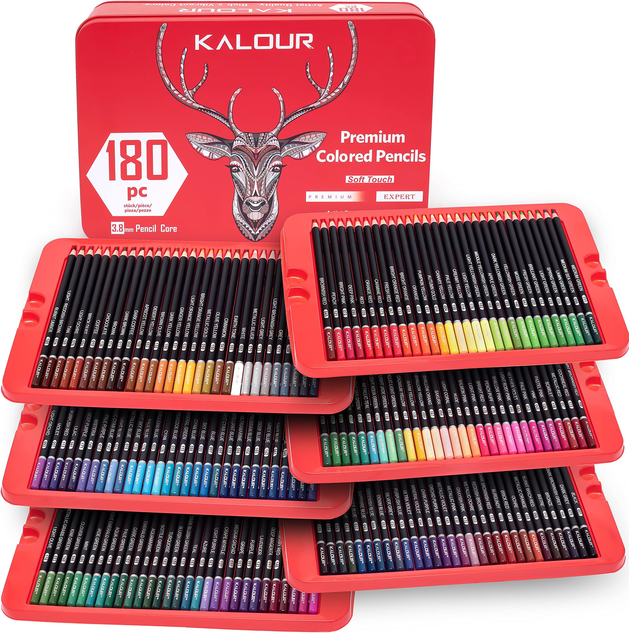 180 Colored Pencil for Artists - Rich Pigment Soft Core - Oil-Based - Ideal for Coloring Drawing Sketching Shading Blending - Vibrant Color（Tin Case）