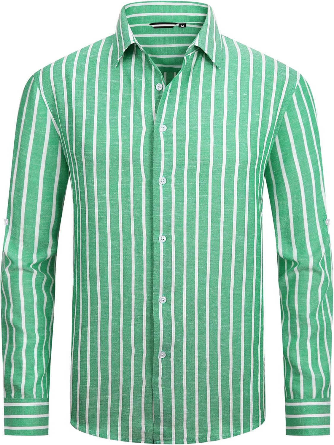 Damipow Mens Linen Cotton Striped Long Sleeve Dress Shirt Casual Button Down Shirt - Image 3