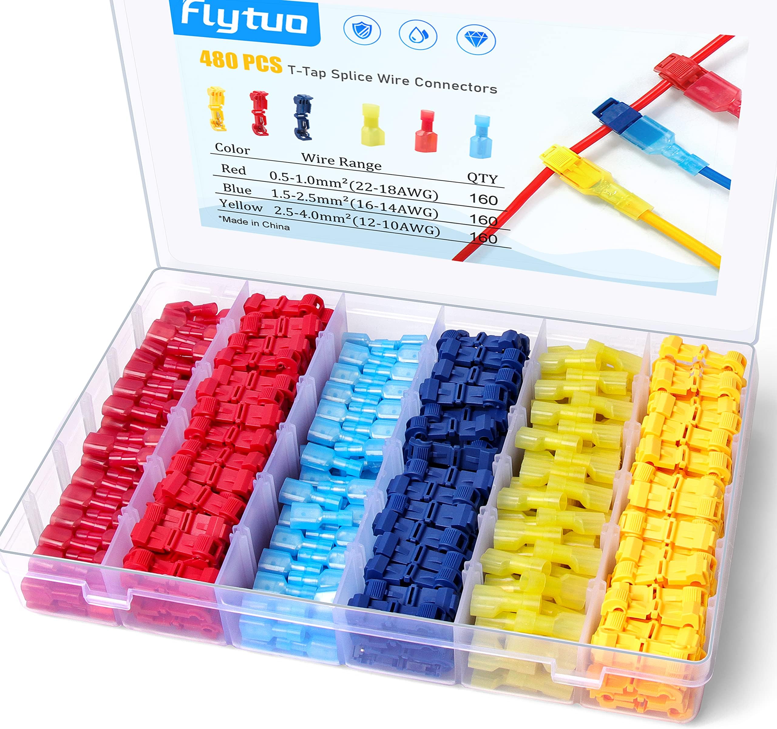 Sponsored Ad – 480PCS T-Tap Wire Connectors, Self-Stripping Quick Splice Electrical Wire Terminals, Insulated Male Quick Disconnect Spade Terminals Assortment Kit