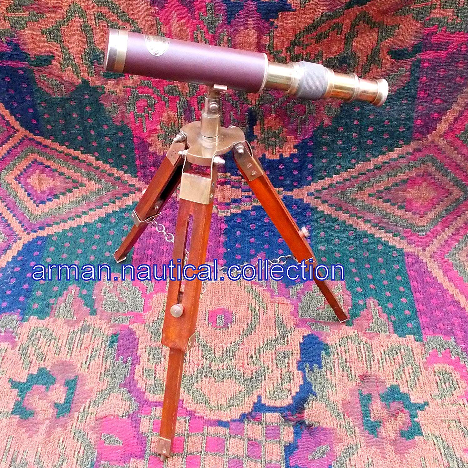Nautical Antique Maritime Decor Vintage Brass Telescope with Wooden Tripod Stand