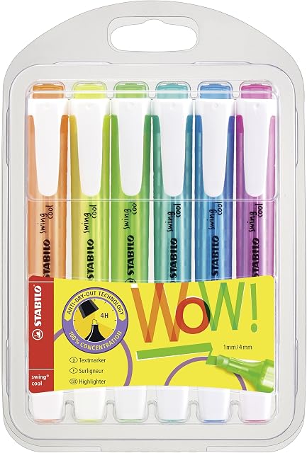 Highlighter - STABILO swing cool - Pack of 6 - Assorted Colours