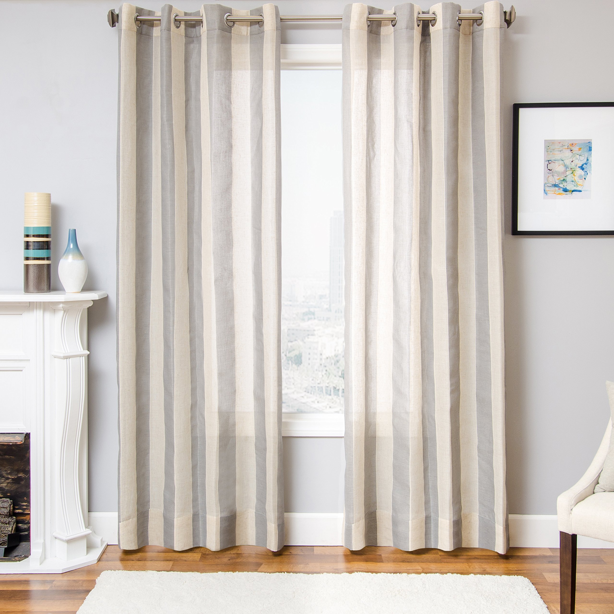 Softline Home Fashions HANFO023GTSUL96 Hamilton Striped Single Curtain Panel, Grey