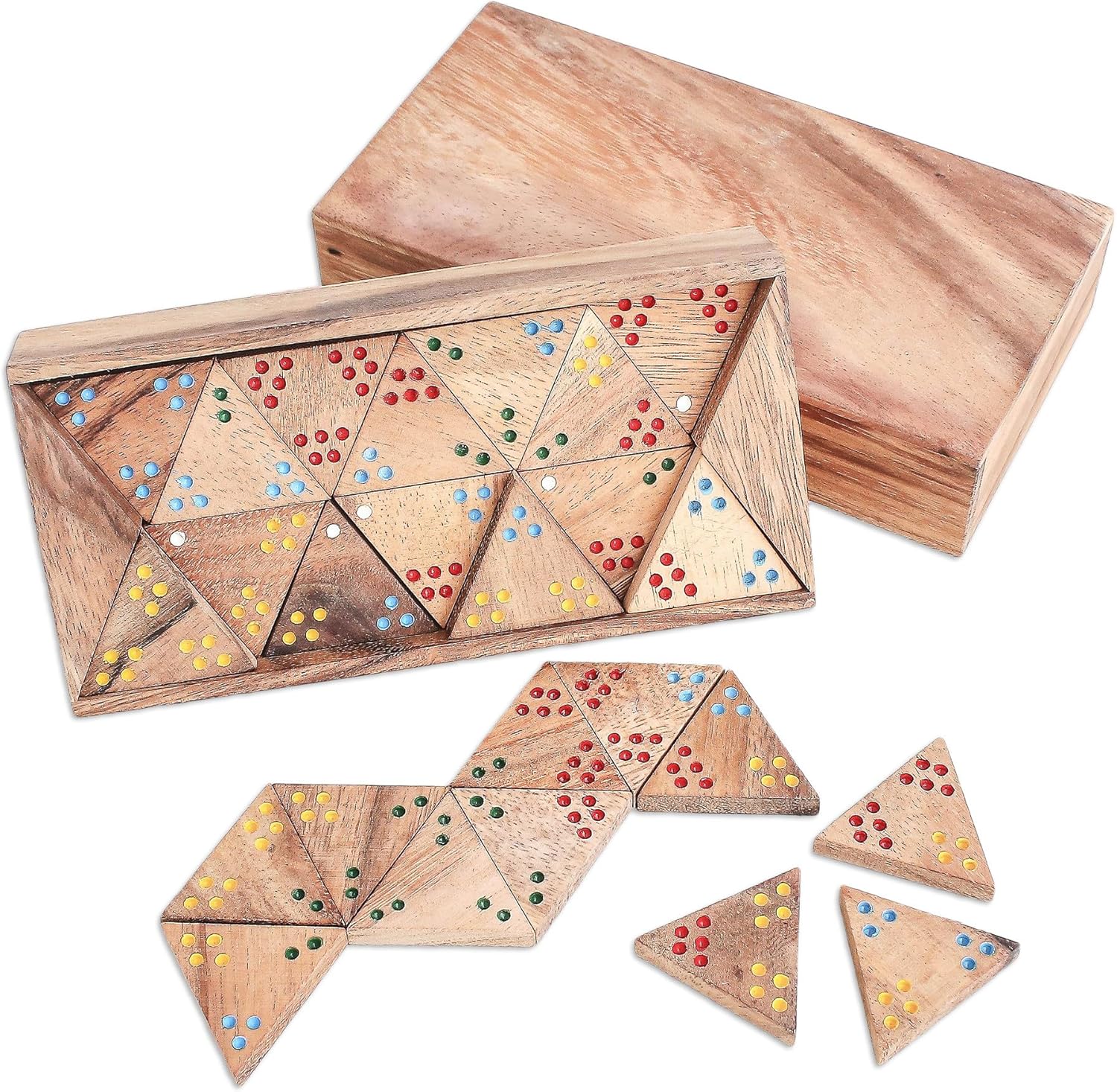 NOVICA Artisan Handcrafted Wood Triangular Domino Set 3sided Thailand Brown Chess Sets Games [1.6in H x 7.75in W x 4in D] ' Triple Threat'