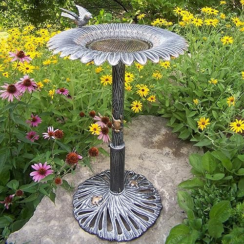 Oakland Living Corporation Premium Sunflower Bird Bath Silver