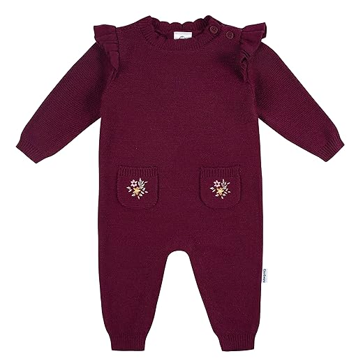 Gerber Baby Girls' Sweater Knit Romper Jumpsuit, Purple Flowers, 0-3 Months