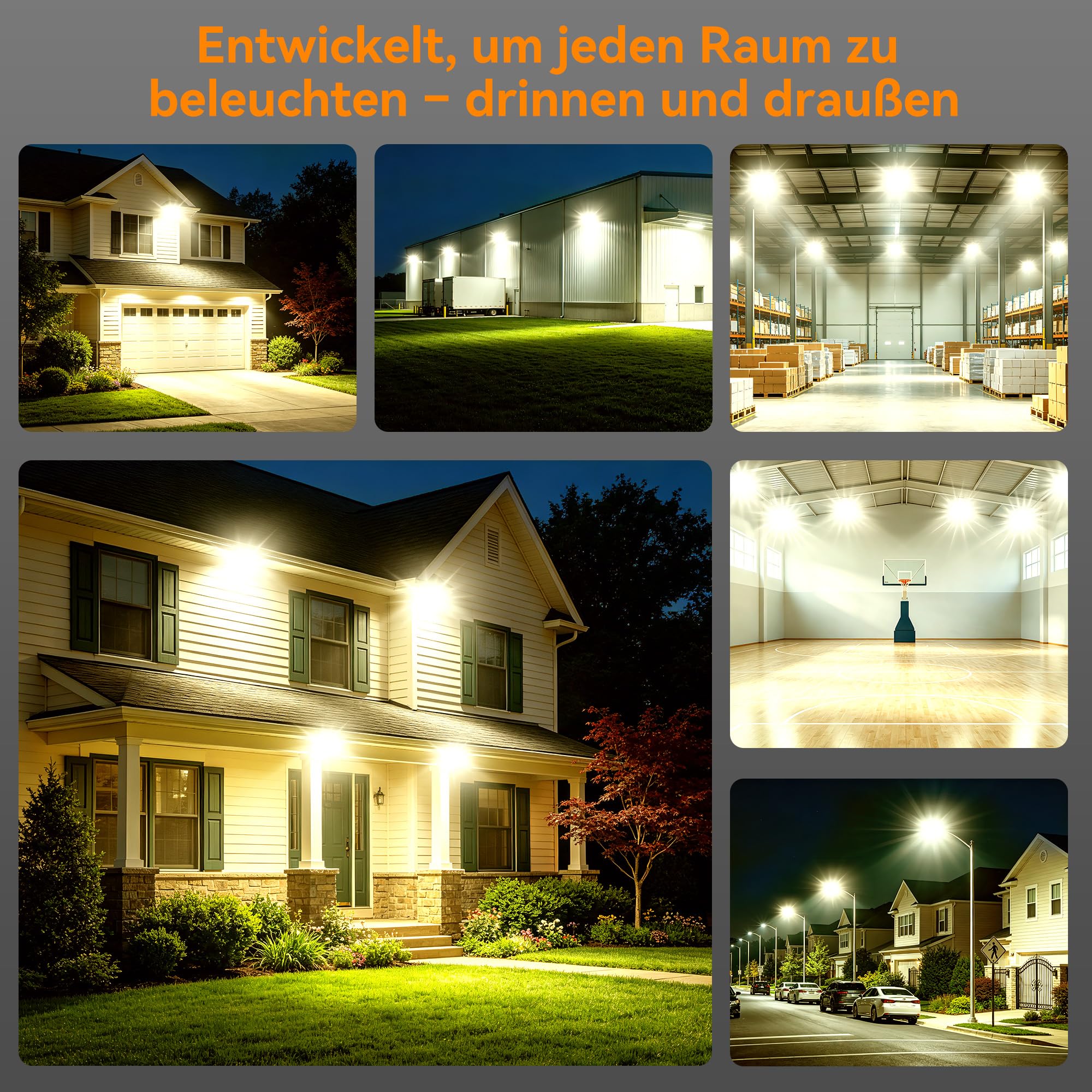 SOLLA 2026Lite Projecteur extérieur LED 300 W 30 000 lm haute performance, blanc lumière du jour 3000 K, étanche IP65, 3 têtes réglables, lumière de sécurité extérieure pour cour, parking, terrain de