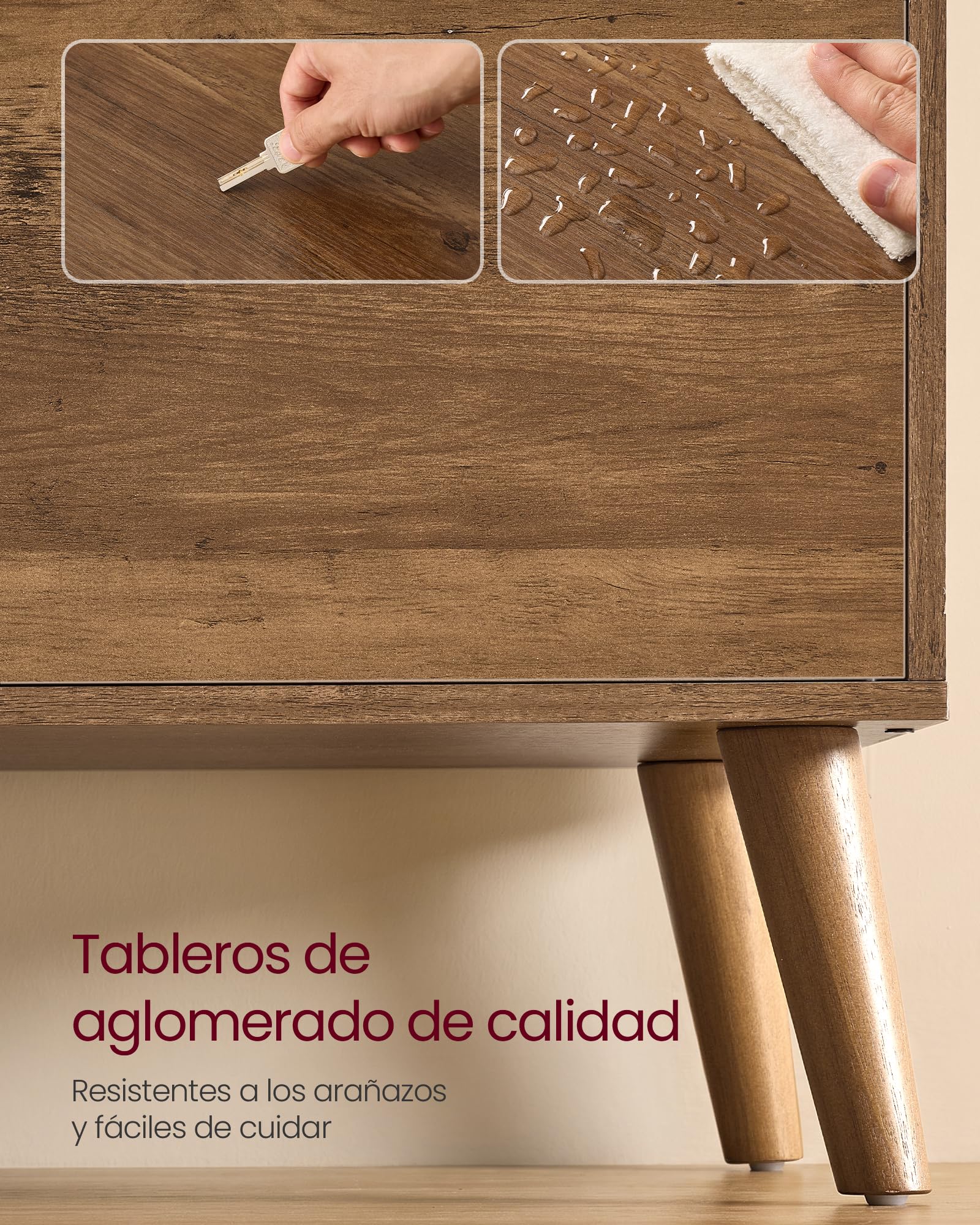 VASAGLE Mueble TV, Mesa de TV, para Televisores de hasta 55 Pulgadas, Largo de 120 cm, Centro de Entretenimiento, de Mediados de Siglo para Salón, Dormitorio, Marrón Rústico LTV120K101