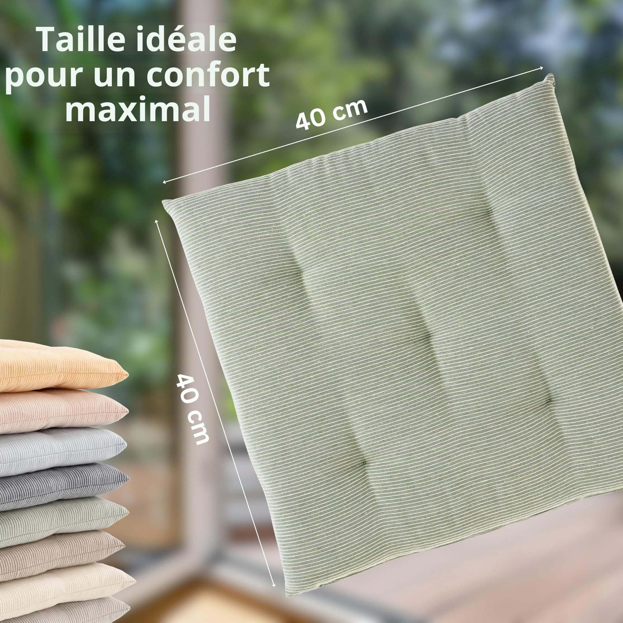 Esprit Lot de 2 coussins de chaise 40x40 cm Vert - Coussins de chaise confortables pour salle à manger et cuisine - lavables jusqu'à 30°C - Oeko-Tex - Housse de siège pour meubles de jardin, coussin