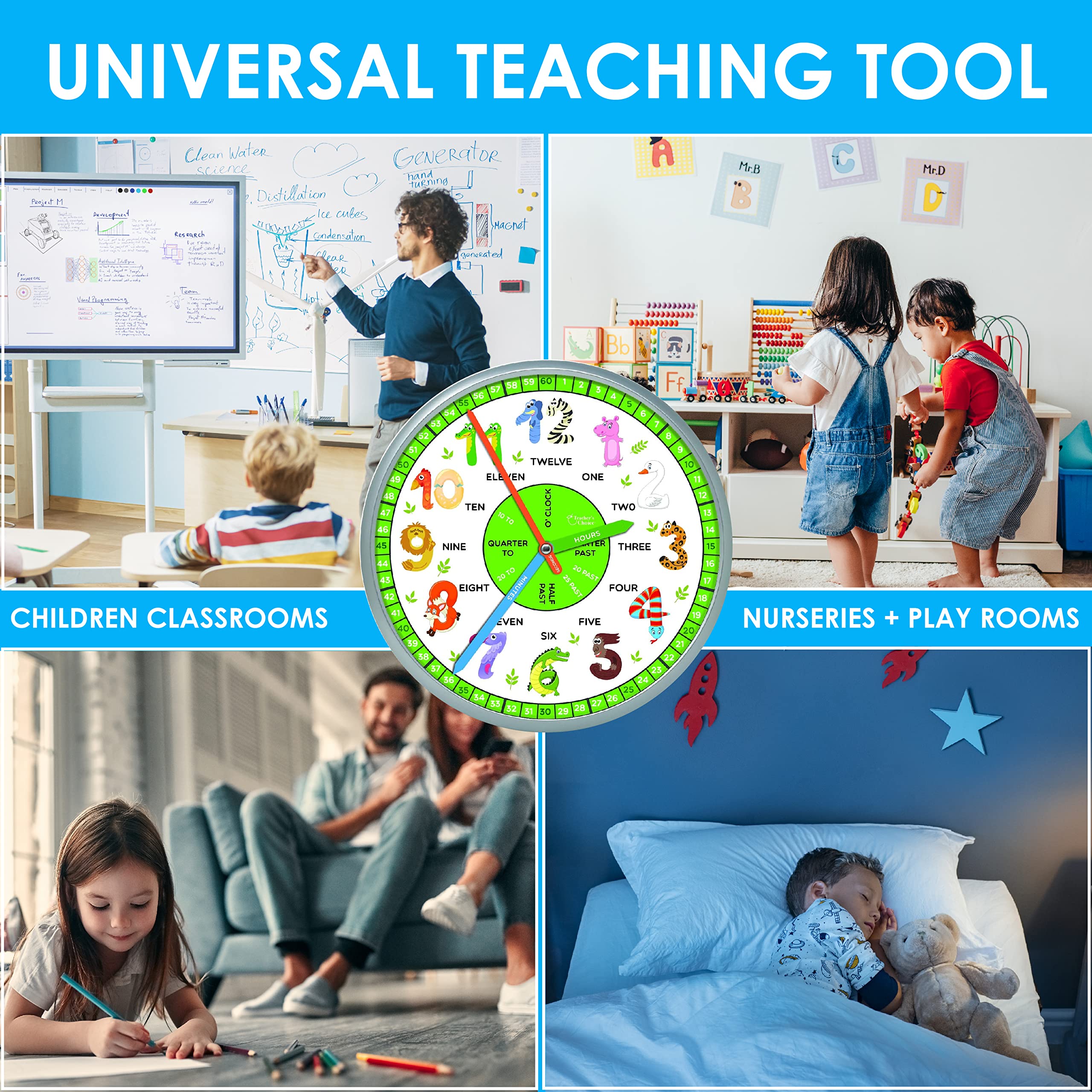 Snapklik.com : Educational Wall Clock - Silent Movement Time Teaching ...