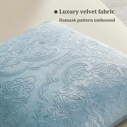 Miniatura 2 de GIGIZAZA Fundas de almohada de terciopelo de 12 x 20 pulgadas, paquete de 2 piezas, almohadas lumbares decorativas color azul piedra con estampado