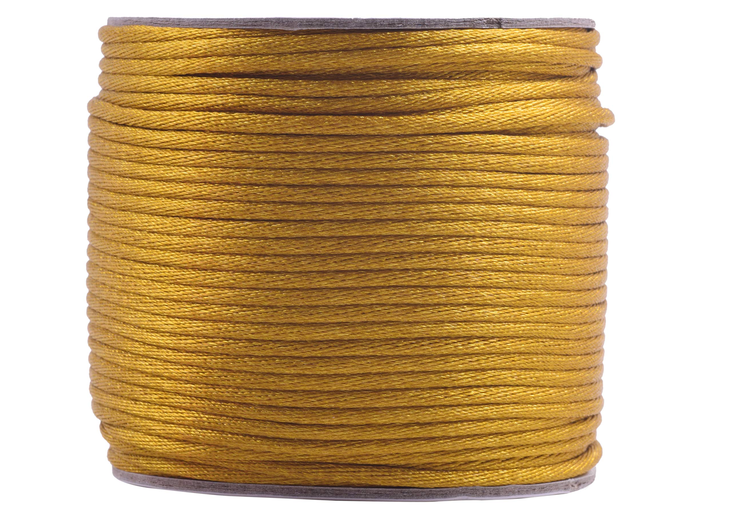 KONMAY 50 Yards 2.0MM Rattail/Bugtail Satin Silk Cord Shamballa Macrame Beading Nylon Kumihimo String (Old Gold 563)