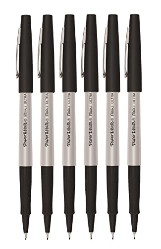 Paper Mate Flair Fineliner Pens - Ultra Fine Point 0.4mm - Black Ink - Pack of 6