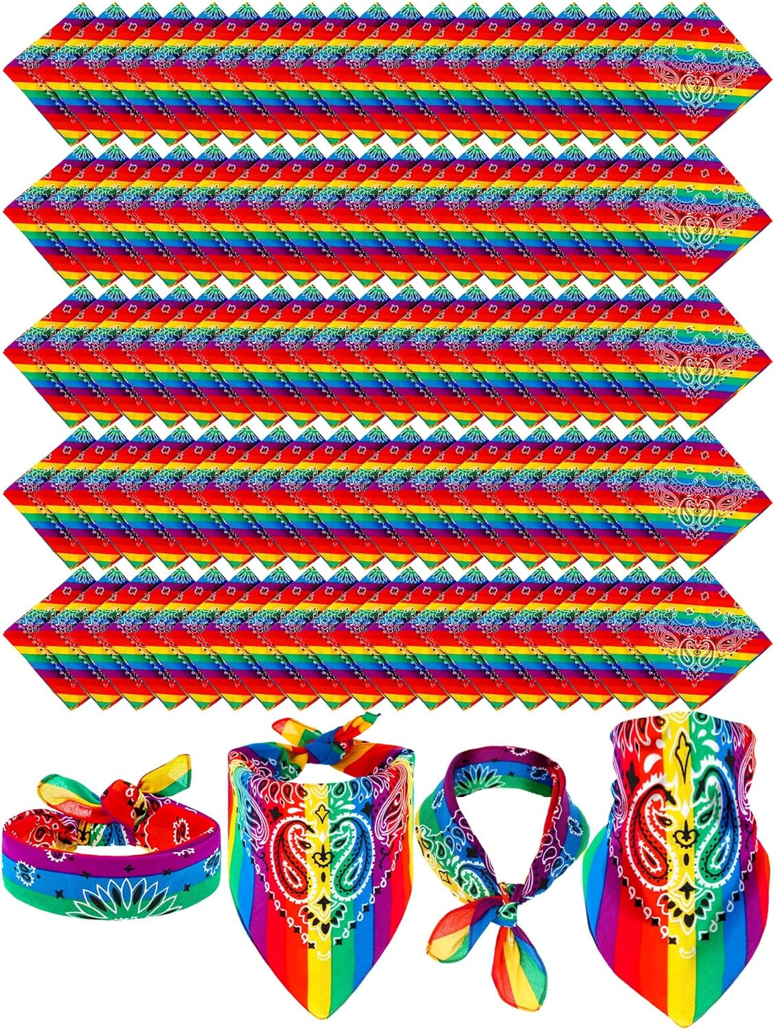 Unittype 100 Pieces Paisley Bandanas Bulk Unisex Cowboy Bandanas Assorted Headband Square Scarf for Western Party Costume