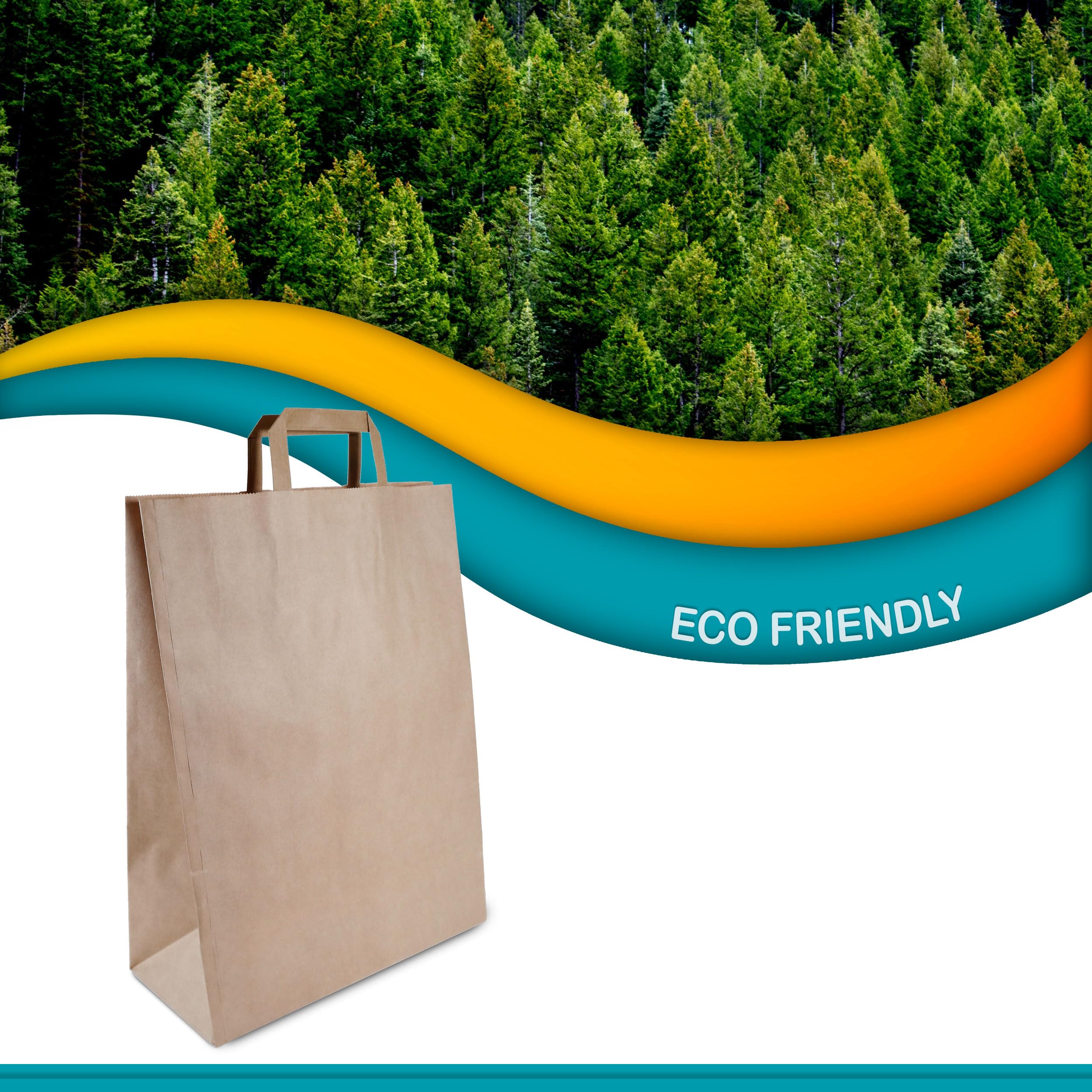 Commerline Bolsas De Papel Kraft Con Asas | 250 Unidades | Marrón 32+16x44 cm | Bolsas De Regalo | Sacos Ecológicos Grandes De Transporte | Bolsas de papel kraft con asa, resistentes al desgarro, para compras, para llevar, regalos, venta