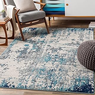 Livabliss Moroni Abstract Rug - Area Rugs Living Room 200x274 cm, Dining Room, Lounge, Kitchen, Bedroom - Modern Marble Large Rug, Soft Luxurious Easy Care Medium Pile, Silver, Navy Blue Grey