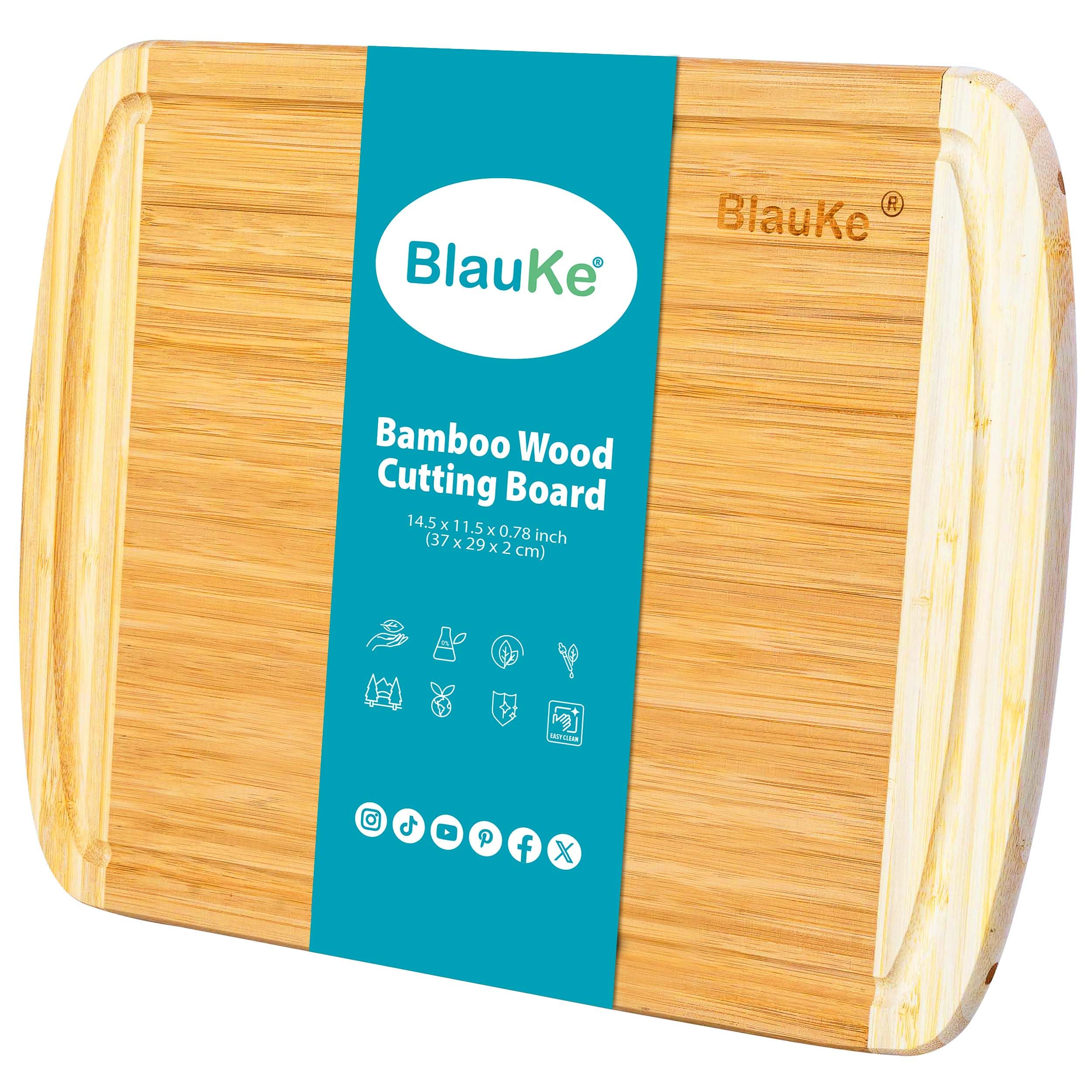 Wood Cutting Board for Kitchen – 37x29cm Bamboo Cutting Board with Juice Groove – Wooden Chopping Board, Serving Tray, Butcher Block – BlauKe®