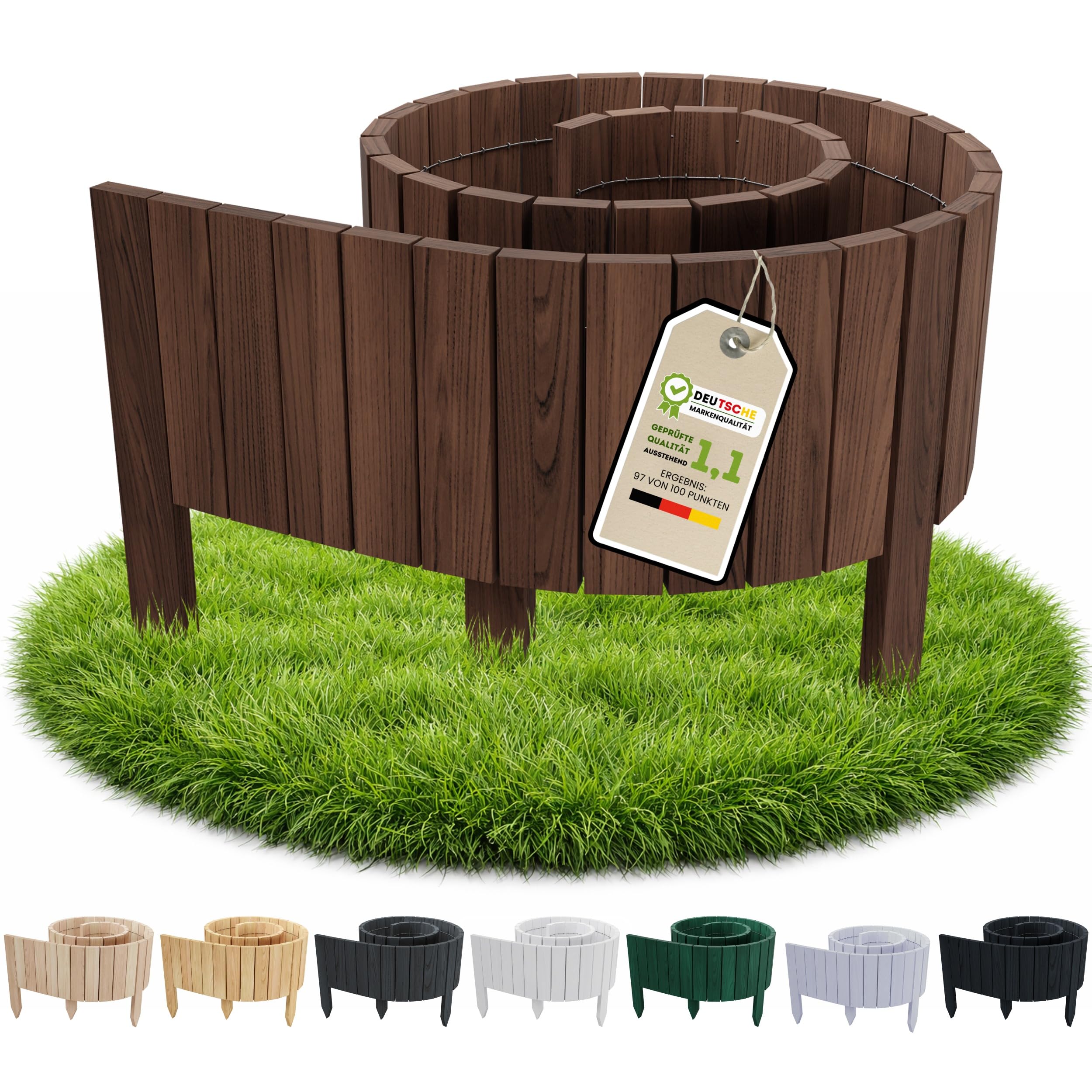 Floranica Bordura Giardino H30 x L200 cm Marrone bordo dritto | Palizzata in pino a bordo dritto, recinzione bassa dalle linee pulite – impregnata senza cromo, lineare
