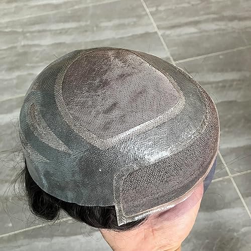 Miniatura 3 de Tupé de cabello humano natural para hombres, prótesis de reemplazo de cabello, 8 x 10 pulgadas, unidades de sistema de cabello frontal de encaje