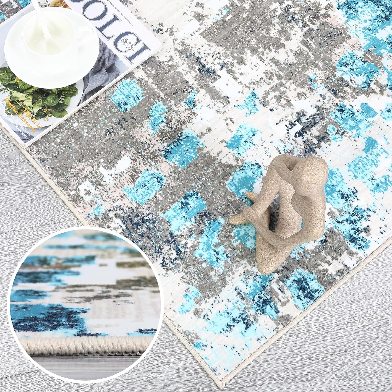 Zacoo Modern Runner Rugs for Hallway 2x6 Bathroom Rugs Artistic Abstract Rug Small Rug Kitchen Rugs Non Slip Washable Rugs Low Pile Rugs for Entryway Bedroom Laundry, 2'x6' Blue/Grey