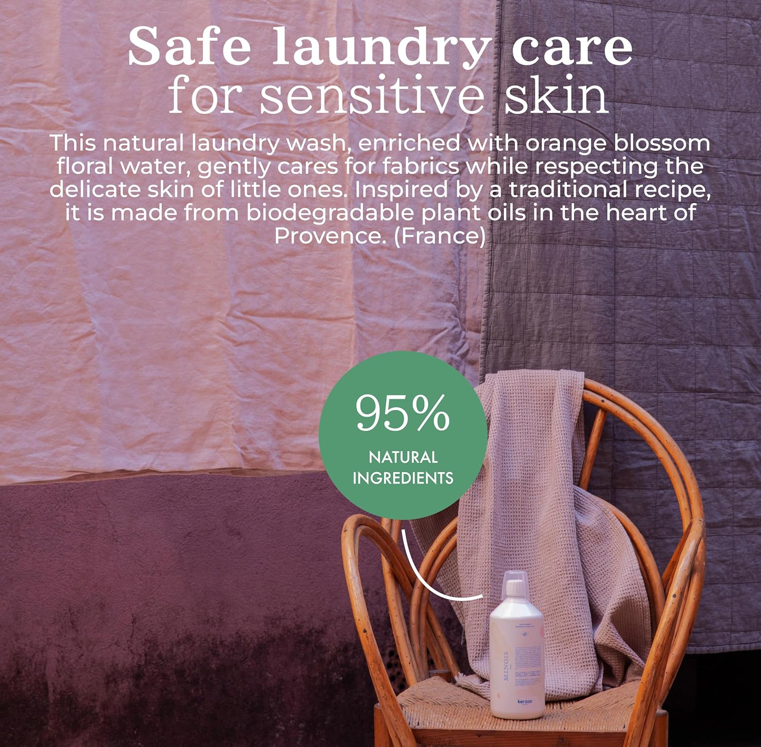 MINOIS Paris x Kerzon – Natural Liquid Laundry Detergent 1000 ml | Gentle & Hypoallergenic Baby Laundry Soap | Plant-Based, Orange Blossom Scent | Safe for Sensitive Skin | Made in France