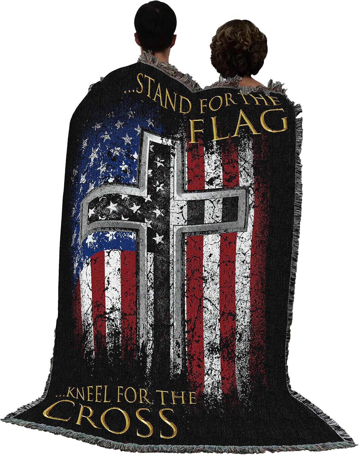 Pure Country Weavers Stand for The Flag Kneel for The Cross Blanket - Religious Patriotic Blanket Throw Woven from Cotton - Made in The USA (72x54)