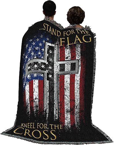Miniatura 3 de Pure Country Weavers Stand for The Flag Kneel for The Cross - Manta patriótica religiosa tejida de algodón, fabricada en los Estados Unidos (72 x 54
