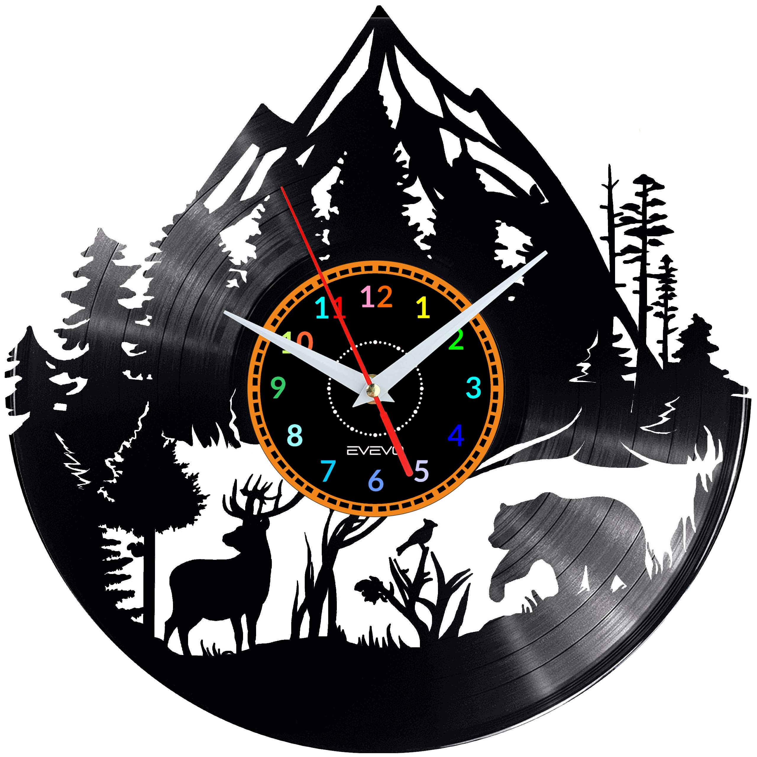 Horloge murale en vinyle forêt cadeau d'anniversaire original thème nature