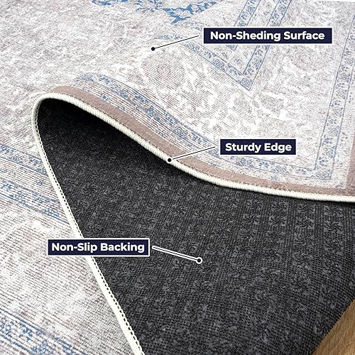 Miniatura 3 de Monolia Alfombra lavable de 3 x 5 pies, alfombra floral vintage, alfombra tradicional gris para interiores, antideslizante, plegable y ultrafina