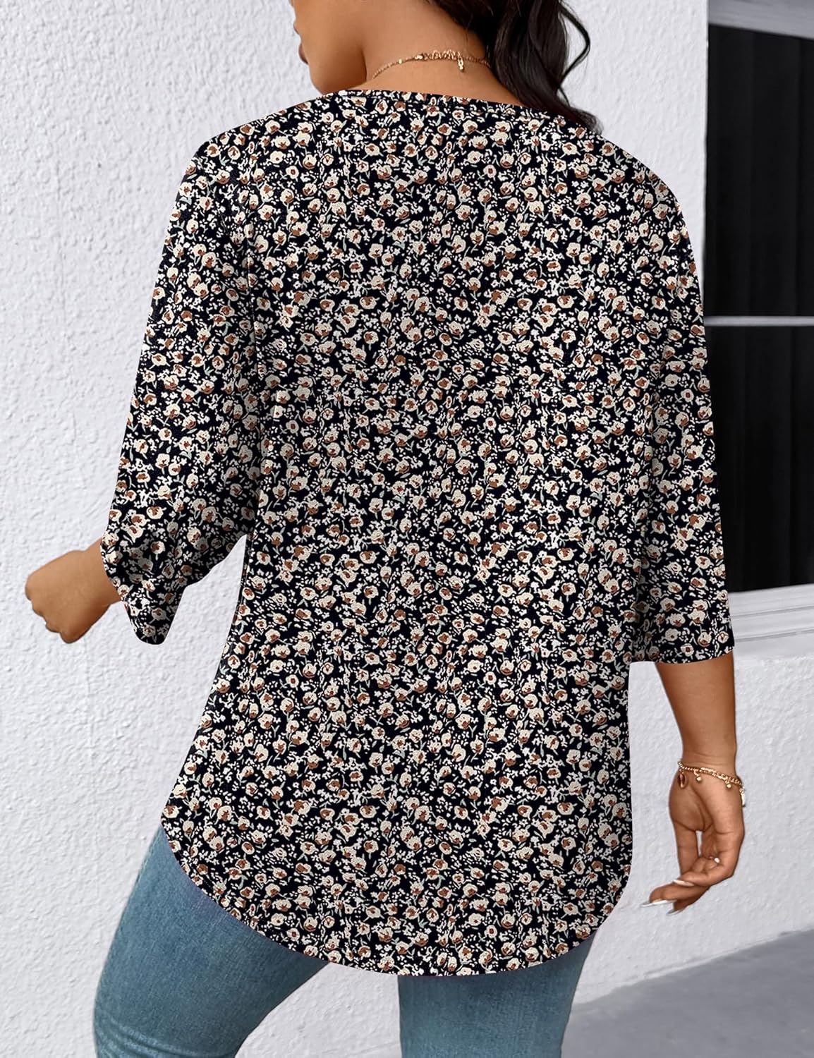 LOMON Womens Plus Size Tops 3/4 Length Sleeve Womens Tops Pleated Crewneck Fall Shirts Summer Blouses 2026 (1X-5X) - Image 6