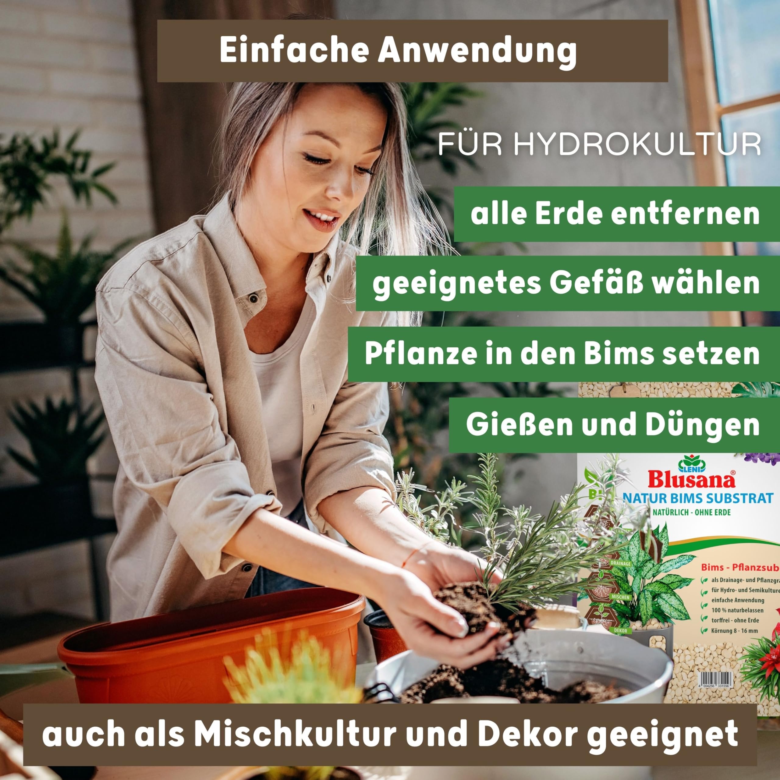 Bimsstein Pflanzsubstrat 35 Liter für Pflanzen natürliches Vulkangestein | mineralisches Granulat grobe Körnung 8-16 mm Hydrokultur Drainage Dekor