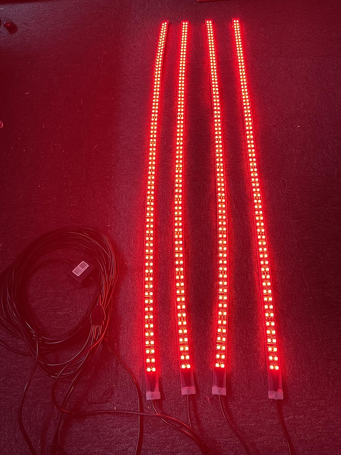 4PCS 4Ft Dream Chasing Color Double Row Led Strip Lights IP68 Waterproof Super Bright Underglow Light Kit with Harness Wiring 4 Plugs Bluetooth Ctrl