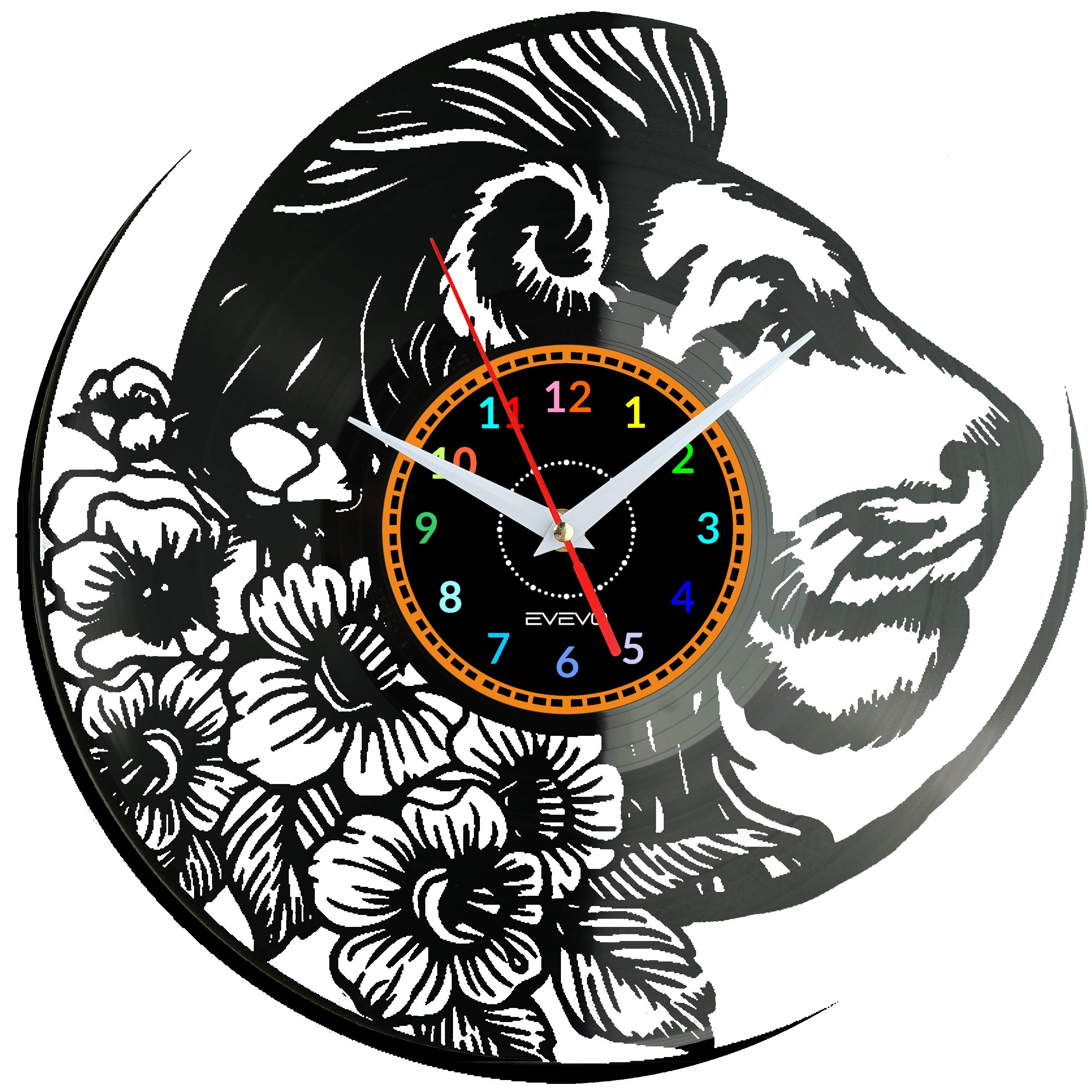 Horloge murale lion cadeau idéal en vinyle pour anniversaire et crémaillère